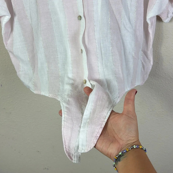 Rails Marley Lotus Stripe Button Down Cropped Shirt Top in Pink & White Size XS - Picture 6 of 12